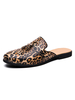 Herren Pantoletten Slip-On Artwork Leder Gummisohle Leopard Hausschuhe