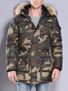 Herren Parka Mantel 2021 Pelzige Kapuze Drawstring Camouflage Druck Lässige Winter Mantel Drawstring Lange Ärmel Gepolsterter Mantel