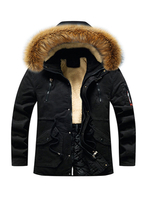 Herren Parka Outdoor Kapuzenmantel mit Taschen und Kunstpelz für den Winter