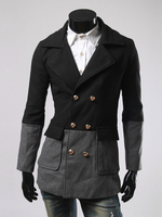 Herren Pea Coat Kontrast Farbe Double Breasted lässige Oberbekleidung