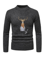 Herren Pullover Strick V-Ausschnitt Weihnachtsmuster Herbst Schwarz Pullover