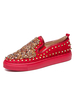 Herren Red Loafer Schuhe Gemütliche PU-Leder Strass Artwork Slip-On Low-Tops Tägliche Freizeitschuhe