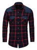 Herren Regular Fit Patchwork 100% Baumwolle Kariertes Hemd Mit Taschen