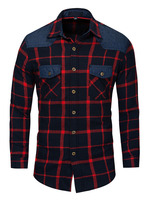 Herren Regular Fit Patchwork 100% Baumwolle Kariertes Hemd Mit Taschen