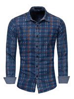 Herren Regular Fit Plaid-Hemd aus 100% Baumwolle in Blau
