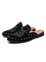 Herren Sandalen Slip-On Artwork Nieten Pailletten Leder Gummisohle Herren Sommer Pantoletten