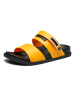 Herren Sandalen Slip-On Farbblock PU Leder Split Sohle Gelb Slipper