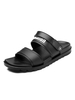 Herren Sandalen Slip-On PU Leder Split Sohle Open Toe Flat Heel Casual Black Slipper