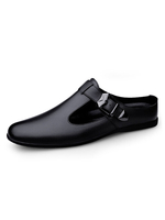 Herren Sandalen Slip-On Rindsleder Gummisohle Schwarz Flache Sandale