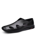 Herren Sandalen Slip-On Rindsleder Gummisohle Schwarz Flache Sandale