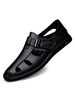 Herren Sandalen Slip-On Rindsleder Gummisohle Schwarz Flache Sandalen