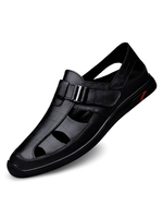 Herren Sandalen Slip-On Rindsleder Gummisohle Schwarz Flache Sandalen