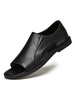 Herren Sandalen Slip-On Rindsleder Gummisohle Schwarz Flache Sandalen