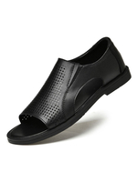 Herren Sandalen Slip-On Rindsleder Gummisohle Schwarz Flache Sandalen