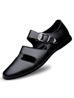 Herren Sandalen Slip-On Rindsleder Gummisohle Schwarze Flache Sandalen