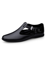 Herren Sandalen Slip-On Rindsleder Gummisohle Schwarze Flache Sandalen