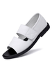 Herren Sandalen Slip-On Rindsleder Offene Spitze Gummisohle Weiß Flache Schuhe