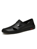 Herren Sandalen Slip-On Rindsleder Round Toe Schwarze Flache Sandale