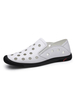 Herren Sandalen Slip-On Rindsleder Runde Zehen Gummisohle Weiße Flache Sandale