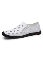 Herren Sandalen Slip-On Rindsleder Runde Zehen Gummisohle Weiße Flache Sandale