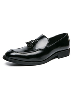 Herren Schuhe Fashion Round Toe Slip-On PU Leder Schwarz Oxfords