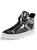 Herren Sneakers Comfy Lackleder-runde Zehe-Nieten High Top Sportschuhe