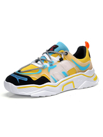 Herren Sneakers Gelb Gemütlicher Farbblock PU Leder Runde Zehen Schuhe