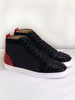 Herren Spike Sneakers 2020 Schuhe Schwarz und Rot Colorblock Cowhide Round Toe Spikes schnüren sich High Top Casual Skateschuhe