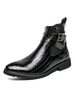 Herren Stiefel Mode Schlangendruck Monk Strap Spitz PU Leder Schwarze Stiefeletten
