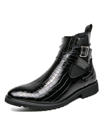 Herren Stiefel Mode Schlangendruck Monk Strap Spitz PU Leder Schwarze Stiefeletten