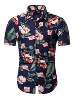 Herren Strandhemd Dunkelblaues Kurzarmhemd mit Blumenmuster