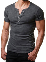 Herren T Shirt 2020 Casual Grommet Lässige Tülle eingekerbter Ausschnitt Kurze Ärmel T Shirt