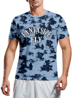 Herren T-Shirts Blue Jewel Neck Bedrucktes Kurzarm-T-Shirt