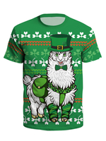Herren T-Shirts Green Jewel Neck Bedruckt Kurzarm Casual Top