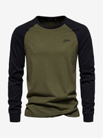 Herren T-Shirts mit Rundhalsausschnitt Farbblock lange Ärmel Oberteil