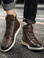 Herren Turnschuhe Kaffee Braun Mode PU Leder Runde Zehen Fisch Print Cowboy Freizeitschuhe