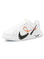 Herren White Sneakers Gemütliche PU-Leder Round Toe Geometric Low-Tops Tägliche Freizeitschuhe