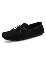 Herren Wildleder Slipper Schwarz Round Toe Bow Driving Schuhe Slip On Bootsschuhe