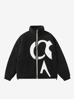 Herren Winter Fleecejacke Stehkragen Loose Fit Verdickt mit Reißverschluss und Taschen