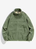 Herren Winterjacke mit Reißverschluss lässiger Stehkragen Baumwollfleece-Mantel