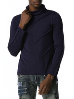 Herrenhemd Hoher Kragen Unregelmäßiges Langarm Casual Pathc Slim Fit Shirt