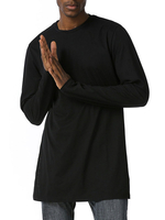 Herrenhemd Jewel Neck Langarm Casual Schwarz Longline Slim Fit Shirt
