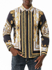Herrenhemd Turndown Collar Printed Black Casual Paisley Herrenhemden