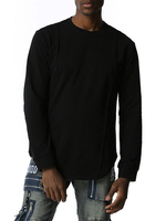 Herrenhemden Jewel Neck Langarm Casual Black Slim Fit Shirt