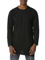 Herrenhemden Jewel Neck Langarm Unregelmäßiger Saum Slim Fit Shirt