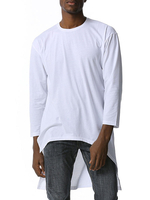 Herrenhemden Jewel Neck Long Sleeves Weiß High Low Irregular Hem Slim Fit Shirt