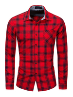 Herrenhemden Red Turndown Kragen Plaid Casual Oversized Shirt mit Taschen