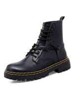 Herrenstiefel Bequeme PU-Leder-Stiefel mit runder Spitze zum Schnüren der Mitte der Wade
