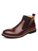 Herrenstiefel Round Toe Carved Color Block Burgendy Leder Stiefeletten