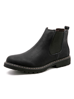 Herrenstiefel Round Toe Leder Schwarze Stiefeletten Chelsea Stiefel